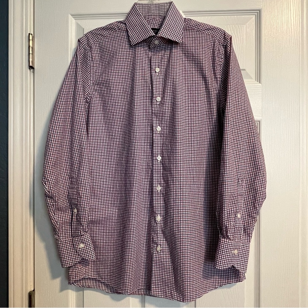 Proper Cloth Men's Slim Fit Shirt - William Red & Blue Tattersall - Size S 15/33